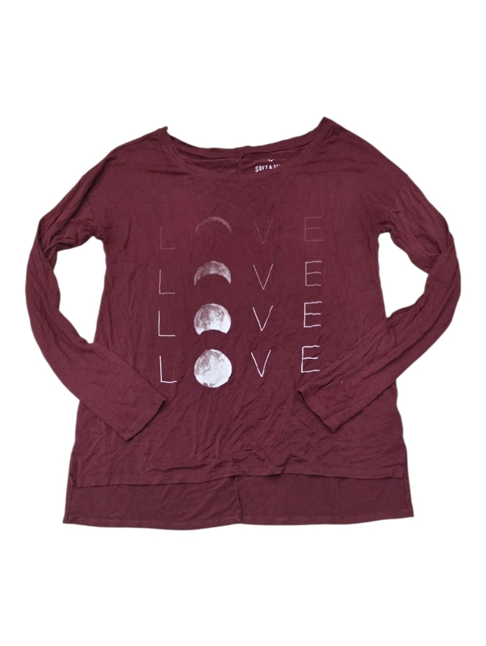 AEO Soft & Sexy T 'Love' Moon Graphic Top - Burgundy S